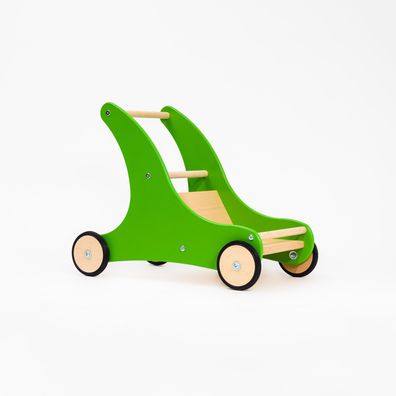Lauflernwagen Sharky Grün aus Holz mit Bremssystem