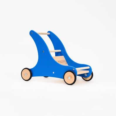 Lauflernwagen Sharky Blau aus Holz mit Bremssystem