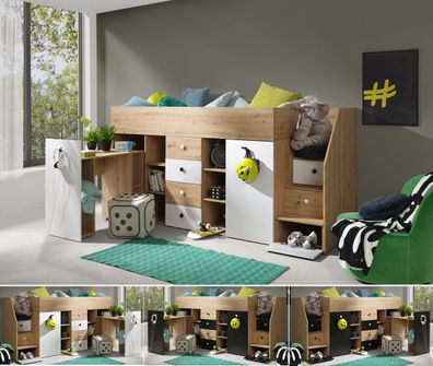 Hochbett Etagenbett mit Schreibtisch & Schrank SAM 3 für 2-3 Kinder hochglanz auswahl