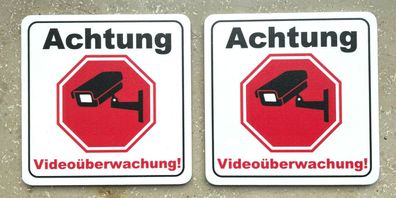 2er, 5er oder 10er Set Achtung Videoüberwachtung PVC-Schilder abger. Ecken!