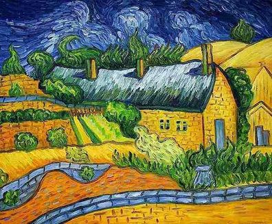 Van Gogh Häuser in Auvers - Leinwandbild auf Keilrahmen, verschiendene Grölßen