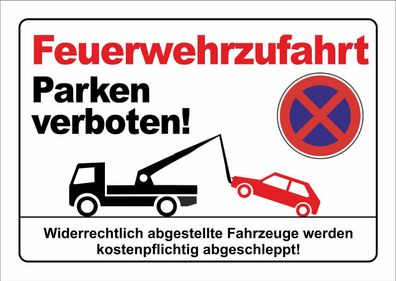 Feuerwehrzufahrt Parken verboten - PVC-Schild mit abgerundete Ecken!