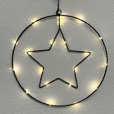 2er Metall LED Weihnachts-Deko Fensterbeleuchtung Stern Aufhängen Batterie Ø30cm