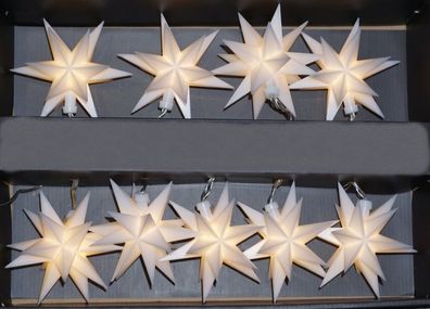 Lichterkette Weihnachtssterne weiß mit 9 3D Sterne mit Netzteil