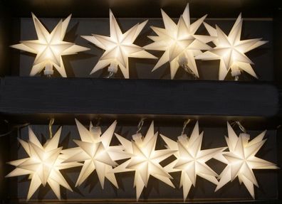 Fensterdeko Lichterkette Weihnachts Stern weiß mit 9 3D Sterne 7,40 m mit Netzteil...