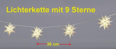 Lichterkette Weihnachts Stern weiß 9 Sterne 3D Netzteil Advent Fensterdeko
