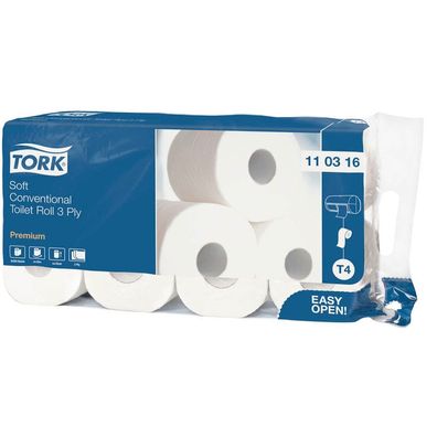 TORK Toilettenpapier T4 Premium Soft 3-lagig, extra weich, mit Dekorprägung, hochw...