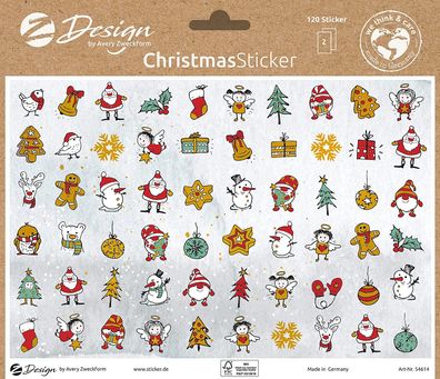 AVERY Zweckform 54614 Weihnachtsaufkleber 120 Stück Sterne Weihnachtsmann Lebkuche...