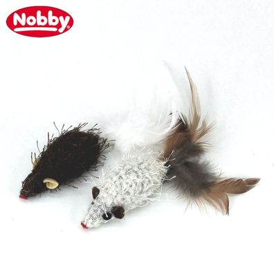 Nobby Plüschmaus mit Rassel - 2er Set - mit Catnip Katzenspielzeug Plüsch Mäuse