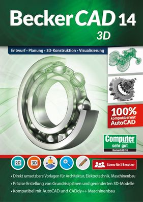 BeckerCAD 14 3D - 3 User Lizenz - 3D Konstruieren - Zeichnen - Download Version