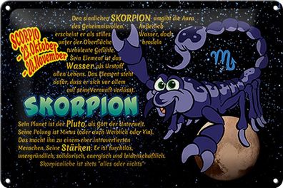 Blechschild Sternzeichen 30x20 cm Skorpion Planet Stärke Deko Schild tin sign