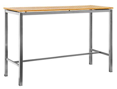 ALEOS. Bartisch 160x60 cm Stehtisch Tisch Edelstahl A-Grade Teak massiv MEXIKO