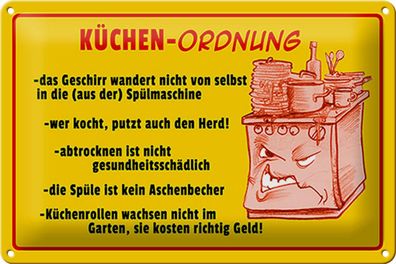 Blechschild Hinweis 30x20 cm Küchen Ordnung Geschirr Spüle Deko Schild tin sign