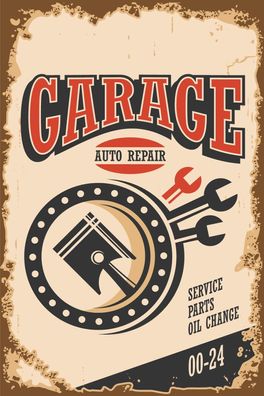 Blechschild Retro 20x30 cm Garage auto repair service 00-24 Deko Schild tin sign