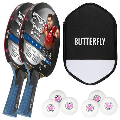 Butterfly 2x Timo Boll Black 85031 Tischtennisschläger + Hülle + 6x 3 * * * Bälle