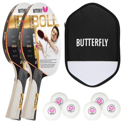 Butterfly 2x Timo Boll Gold 85020 Tischtennisschläger + Hülle + 6x 3 * * * Bälle
