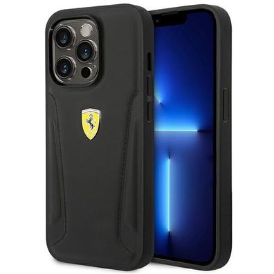 Handyhülle Case iPhone 14 Pro Ferrari Echtleder Logo schwarz