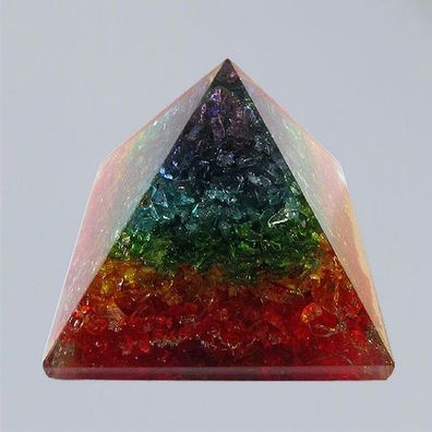 Orgonit Pyramide Regenbogen mit gemischten Steinen 7 x 7 x 7,2 cm