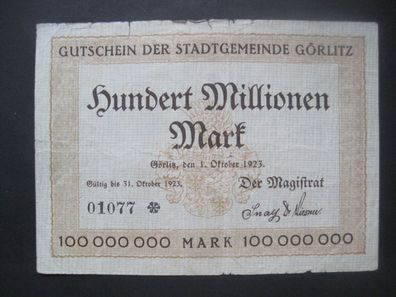 Gutschein der Stadtgemeinde Görlitz 100 Millionen Mark (AB 555)