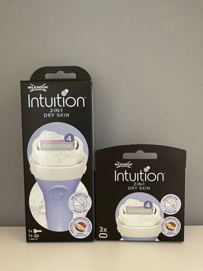 4x Wilkinson Intuition DrySkin Rasierklingen + Rasierer mit Cocoa Butter NEU OVP