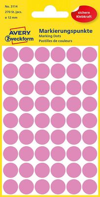 AVERY Zweckform 3114 Selbstklebende Markierungspunkte, Rosé (Ø 12 mm; 270 Klebepun...