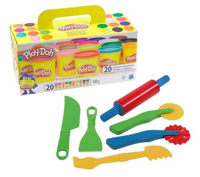 20,83 EUR/ kg Play-Doh Knete 20er Pack mit Gowi Knetwerkzeug Knetmesser Set