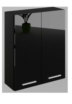 Badezimmerschrank ganz schwarz hochglanz W15 Breite 49 cm Höhe 100 cm