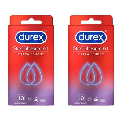 2x DUREX Gefühlsecht Extra Feucht Kondome Latex transparent 10 Stück (20 Stück)