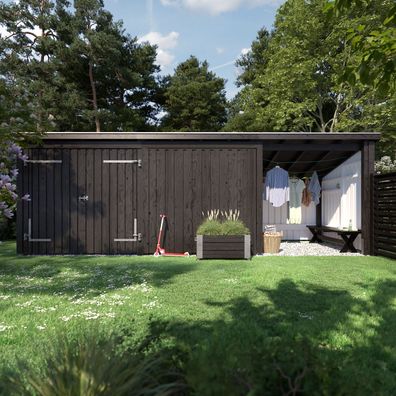 Nordic Multi Gartenhaus 14 m² Doppeltür eine Seite offen inkl. Beschläge/ Schrauben