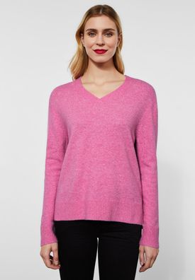 Street One Pullover mit V-Ausschnitt in Pink Crush Melange