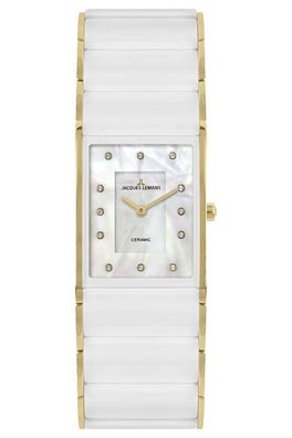 Jacques Lemans Keramik-Armbanduhr für Damen Dublin Weiß/ Goldfarben 1-1940K