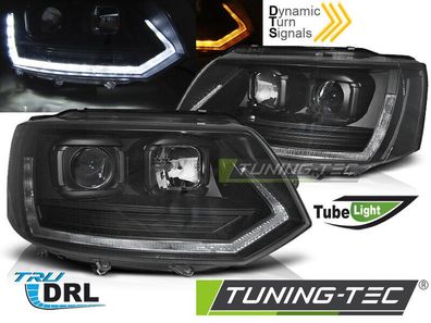 VW T5 GP Scheinwerfer Dynamische SEQ Blinker LED Tagfahrlicht, Schwarz, Halogen H7