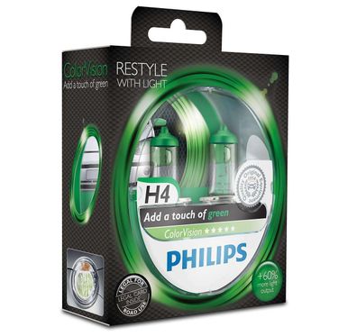 Philips H4 Grün Color Vision Glühbirnen Leuchtmittel, Birne 55Watt Green Design