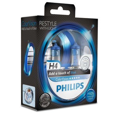 Philips H4 Blau Color Vision Glühbirnen Leuchtmittel, Birne 60/55Watt Blue Design