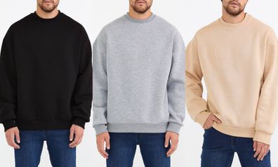 Basic Sweatshirt Langarm Oversize Pullover Baumwolle Langarmshirt für Herren