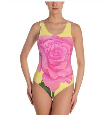 Badeanzug mit rosa und gelbem Rosendruck