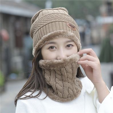 Damen Winter warme, zweiteilige Strickmütze und Schal