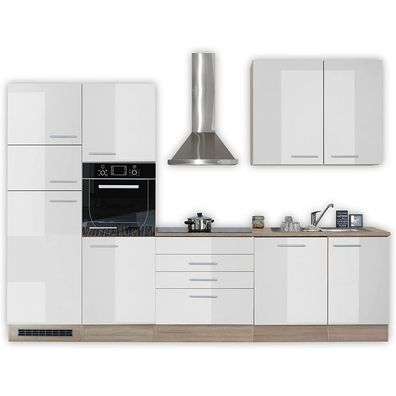 Küche Küchenblock LAUREL weiß hochglanz ohne Geräte ca. 310 x 211 x 60 cm