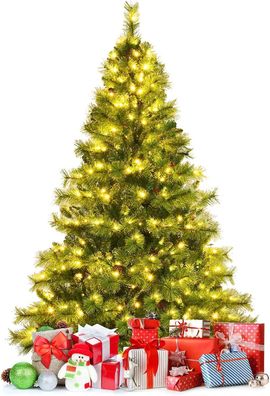 180cm LED Künstlicher Weihnachtsbaum mit Kiefernzapfen, Christbaum mit Klappsystem