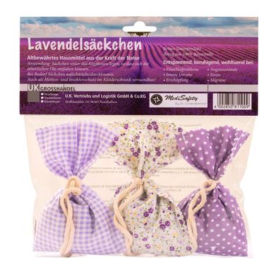 Lavendel-Duftsäckchen 3er-Set | Reines Naturprodukt | 100% Baumwolle | Raumduft