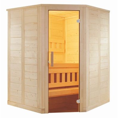 Sentiotec Wellfun Mini Massivsauna aus Fichte Saunakabine ca. 145x145x204 cm