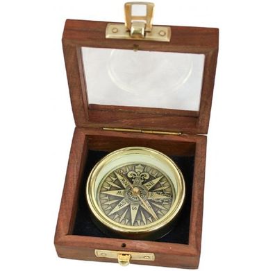 Kompass mit 3D Windrose, Tischkompass, Magnetkompass in der Holzbox