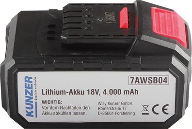 Kunzer Lithium-Akku 18V für 7AWS125, 7ASS03, 7AFS01 7AWSB04
