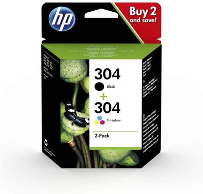 HP 304 Multipack Original Druckerpatronen (Schwarz, Farbe) für HP DeskJet , 2er ...
