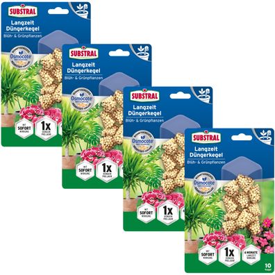 4 x Substral® Langzeit Düngerkegel Blüh- & Grünpflanzen, 10 Stück