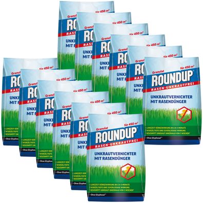12 x Roundup® Rasen-Unkrautfrei 2in1, Unkrautvernichter mit Rasendünger, 9 kg