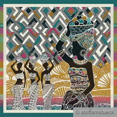 Stoff Kissen Panel Polyester Baumwolle Gobelin ocker Afrikanerin Turban 50 x 50