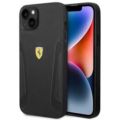 Handyhülle Case iPhone 14 Ferrari Echtleder Logo schwarz
