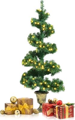 120cm LED Weihnachtsbaum im Topf, Spiral Tannenbaum mit 150 warmweißen LED-Leuchten