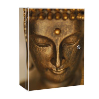 banjado® Medizinschrank Stahl weiß abschließbar Motiv Buddha Gold